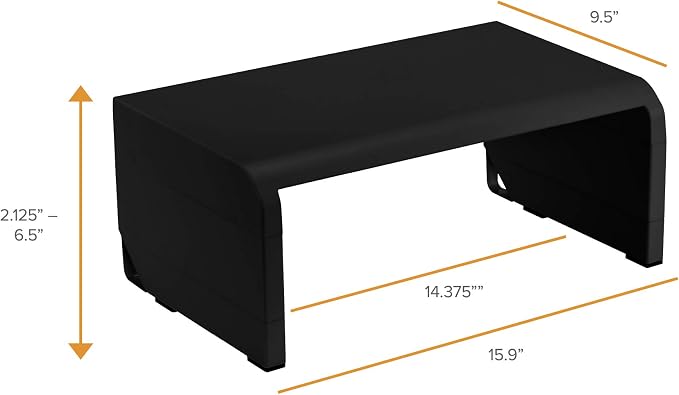 Bostitch Office Konnect Adjustable Monitor Stand Riser, 4 Height Adjustments, Built-In Cable Management, Rubber Feet - Black