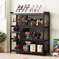 Display Cabinet with Acrylic Doors, 7 Storage Spaces Storage Cabinet & Curio Cabinet with Clear Acrylic Doors, Modern Black Bamboo & Composite Wood for Collectibles, Kitchen, Living Room