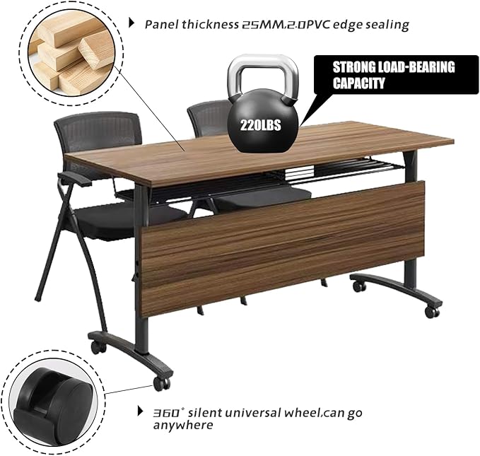 Folding Conference Table Foldable Conference Room Table,Conference Training Rooms Flip Top Mobile Training Table,Rolling Meeting Table with Caster Wheels,Suitable for Office,Meeting Room (47.2in)
