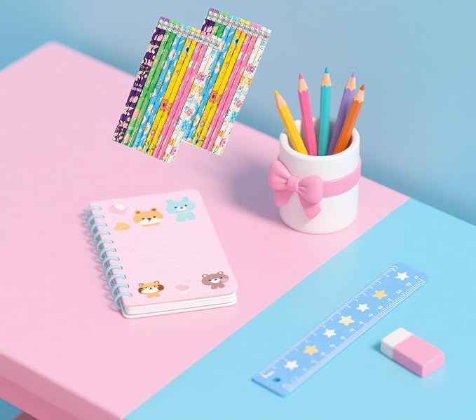 24pcs Flowers Pencils with Eraser Wood Pencils Bulk (Flowers, 24)