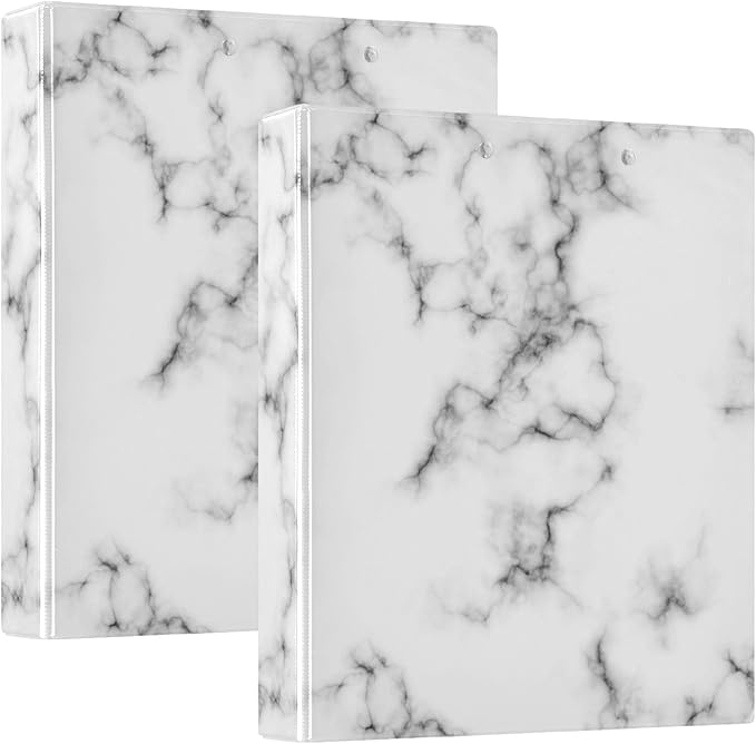 Marble Grey White Decorative 3 Ring Binder 1.5 Inch Large View Binders with Pockets File Organizer for Office College School, 2 Pack
