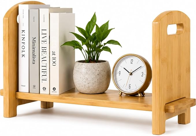Adjustable Desktop Bookshelf - Sturdy Desk Bookshelf and Book Organizer - No Tools Required to Assemble This Desktop Bookcase, Perfect Tabletop Book Shelf for Office, Study Room