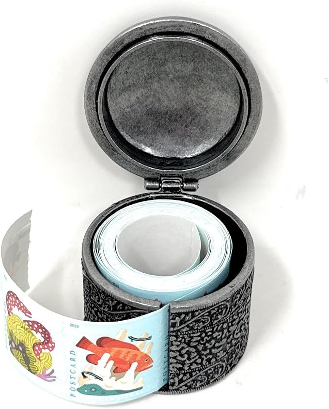 United States Postal Service Floral Metal Stamp Coil Dispenser (Holds a Roll of Forever Postage Stamps) Holder (Silver-TH-01)