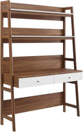 Modway Bixby Home Office Desk with Bookshelf in Walnut White