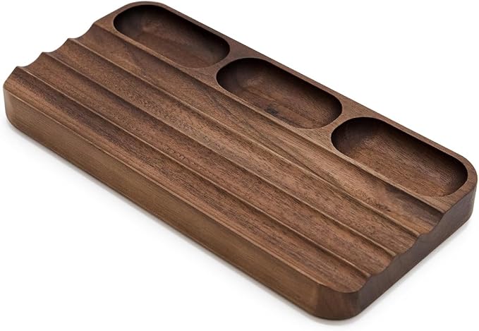 Horizontal Pen Holder,Acacia Wood Pen Tray,Desktop Pen Display,Walnut Desk Tray,Paperclip Headphones Eraser Office Stationery Storage,Brown