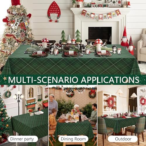 DWCN Checkered Tablecloth, 54 x 80 Inch, Rectangular, Christmas Green
