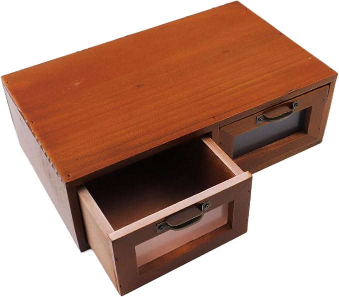2-Drawer Desk Organizer Tabletop Storage Organization Box | Vintage Metal Label Drawer Pulls Office Supplies Storage Desk Accessories