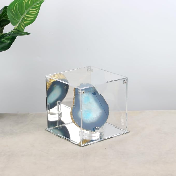 6x6x6Inch Self-Assemble Clear Acrylic Display Case with Mirror Back | Action Figure Dustproof Storage Display Box with Mirrored Base Stand, Cube Storage Containers for Home Office Collectibles