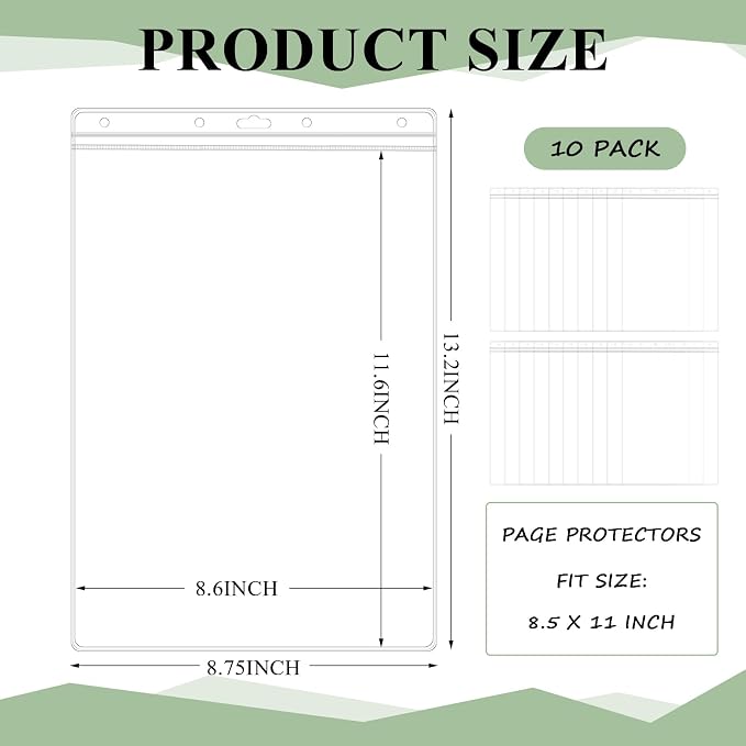 10 Pcs Heavy Duty Sheet Protector 8.5 x 11 Inch Job Ticket Holder Waterproof Resealable Zip Page Wall Sign Holder Clear Dry Erase Document Sleeve Magazine Protector Vertical(13.2 x 8.75 Inch)