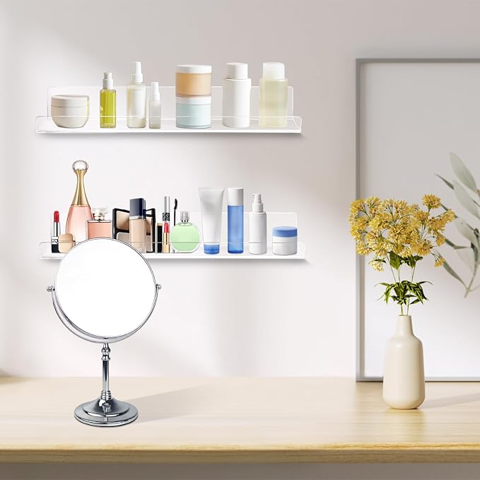 Dezzer 10 Pack Acrylic Shelves for Wall, 15" Clear Acrylic Floating Shelves for Bathroom Bedroom, Invisible Bookshelf Wall Ledge Storage Shelf Books Perfume Toys Action Figure Display Shelves