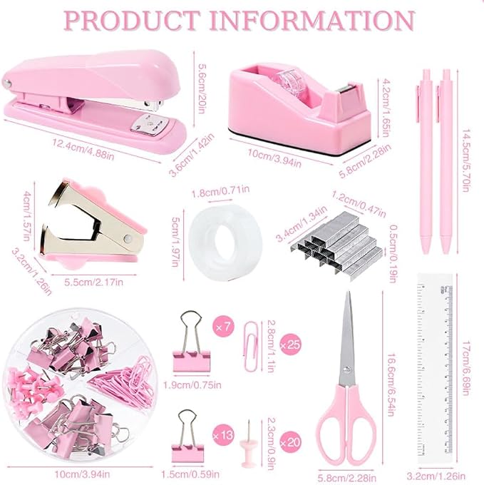 Gawsey Desk Organizers and Accessories with Desk Organizer 360° Rotating Pen Holder and Office Supplies, Cute Stationery Supplies Set (Pink)
