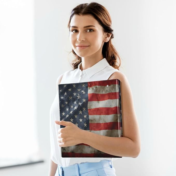 ALAZA 3 Ring Binder American Flag Us Patriotic Flag Clipboard Round Ring Binder Holds 1.5 Inch Three Rings Binder Heavy Duty Binders for School Office Supplies, 1Pack