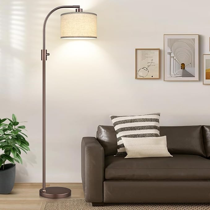 Nintiue Upgraded Modern Arc Dimmable Tall Standing Floor Lamp with Linen Shade, 1200 Lumens LED Bulb Included, for Living & Reading Room, Bedroom, Office & Nursery, Brown
