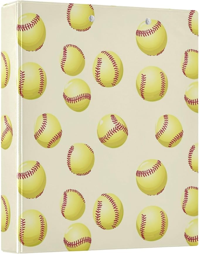 Softball 3 Round Ring Binders Cartoon Baseballs | 1.5 Inch Binder with Clipboard, PVC Pockets, Work Organizer, Holds 200 Sheets for School Office 1 Pack