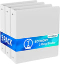 Bulk 3 Packs 1'' Economy 3-Ring Binders, 1 Inch Round Rings, US Letter Size 8.5'' x 11'', 200 Sheets Capacity, ClearVue Presentation View, Non-Stick, White (3)