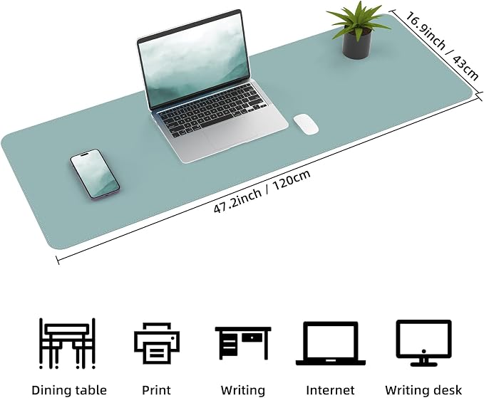AFIING Leather Desk pad Protector, Light Blue, 35.4" x 17" | Dual-Sided Cork & PU Leather, Non-Slip, Waterproof, Large Mouse Pad for Office, Home & Gaming