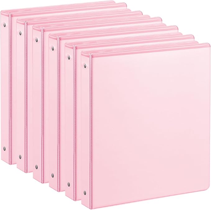SUIN 1-inch 3 Ring Binder with 2 Interior Pockets, 1''Durable Binders Holds US Letter Size 8.5'' x 11'' Paper - Versatile Binders for Office, Home, and School Use, 6 Pack Pastel Pink