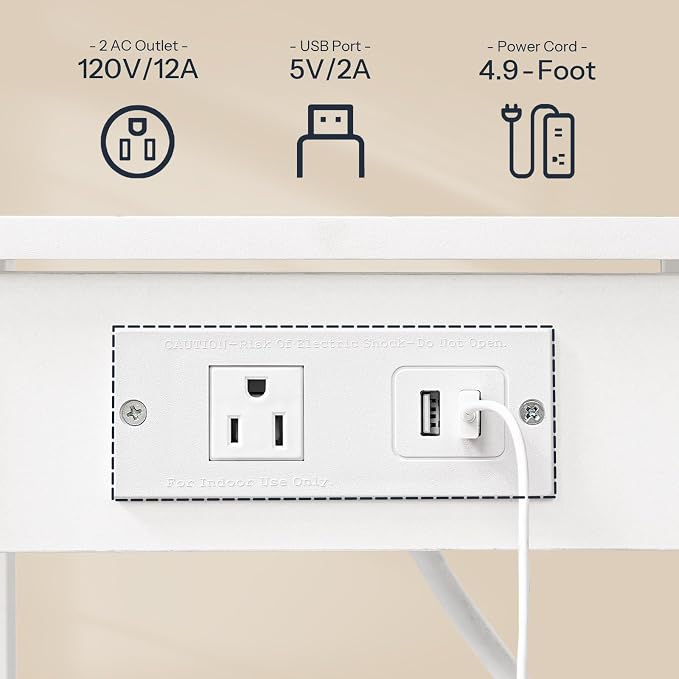 HOOBRO 2-Tier Printer Stand with Charging Station, Under Desk Printer Table, Printer Cart with Storage Shelves, Shelf for Small Spaces, for Home Office, White WT38UPS01