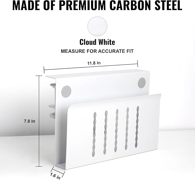 Desk Side Storage, Under Desk Hanging Storage | Standing Desk Organizer with Magnetic Pen Slot, No Drill Clamp to 0.5-2.38" Desks, 22 Lbs Carbon Steel (White)