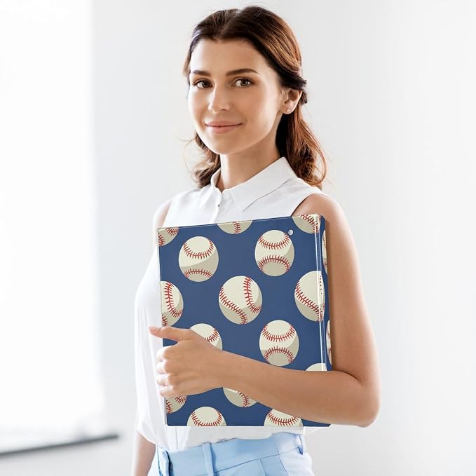 Custom 3 Ring Binder Baseballs Ball on Blue 1.5" Round Ring Binders Personalized Name View Binder with 200 Sheet for Kids School Supplies Women Men Office, 1 Pack