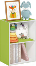 Furinno LUDER 2-Tier Book Shelf, Open Shelves Bookshelf, Green/White | 9 x 16 x 21, Closed Back, Modern Bookcase, for Living Room, Bedroom, Home Office
