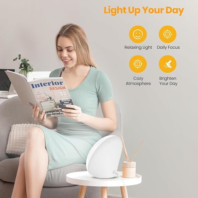 Sun Lamp, 10,000 Lux Sunlight Lamp with 4 Color Temperatures & 5 Brightness & 1H Timer, Touch Control Daylight Lamp with Memory Function for Home