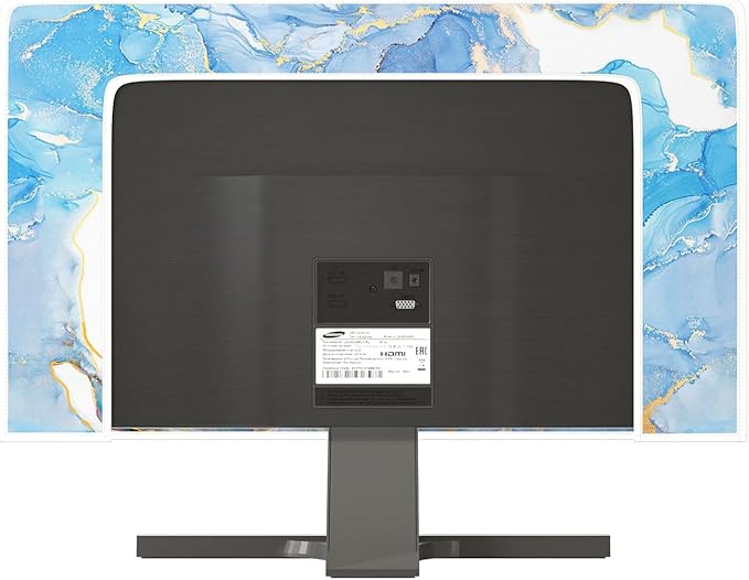 Baocicco Baby Blue Gold Marble Waterproof Screen TV Cover 32 Inch Modern Television Accessories Laptop TV LCD Fashion Weatherproof Screen TV Decorations for Tablet LED LCD OLED TVs