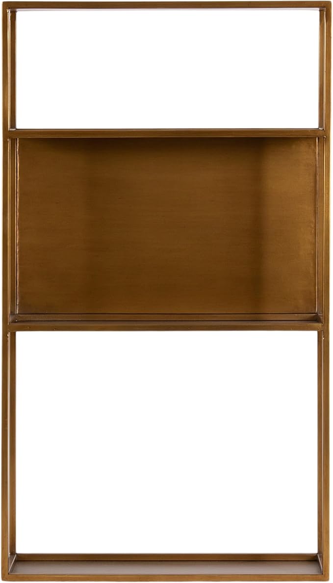 Kate and Laurel Nomi Modern Metal Bathroom Wall Shelf; 18 x 6 x 32; Gold; Contemporary Sleek Tiered Metal Shelves for Wall Decor; Display; and Over-the-Toilet Storage