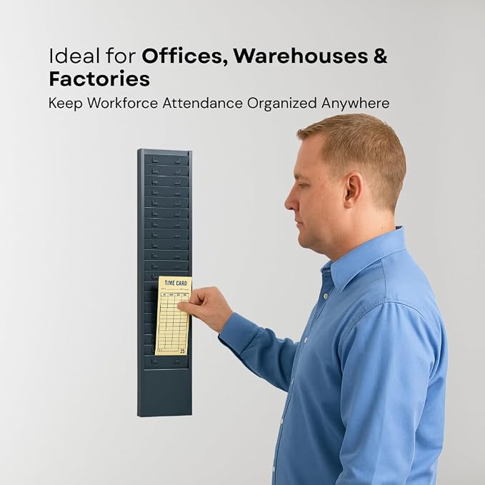 25-Slot Metal Wall Organizer Employee Time Card Rack, Fits 3.5-4.5in Cards