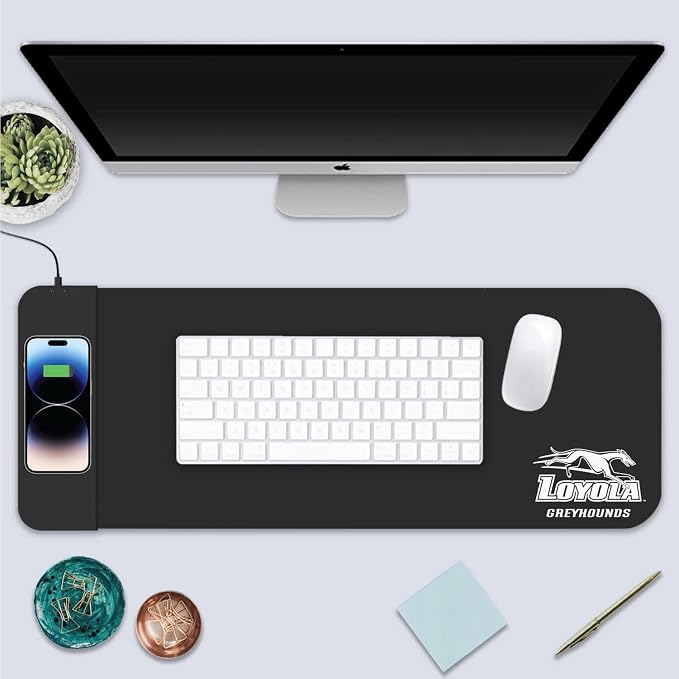 Loyola University Maryland Classic Wireless Charging Cloth Desk Mat, Durable Office Supplies, Non-Slip Base, Quick Charging Wireless Desk Pad, Black
