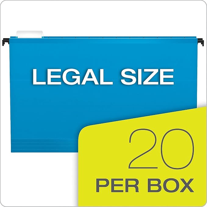 Pendaflex SureHook Reinforced Hanging Folders, Legal Size, Assorted Colors, 1/5 Cut, 20/BX (6153, Asst)
