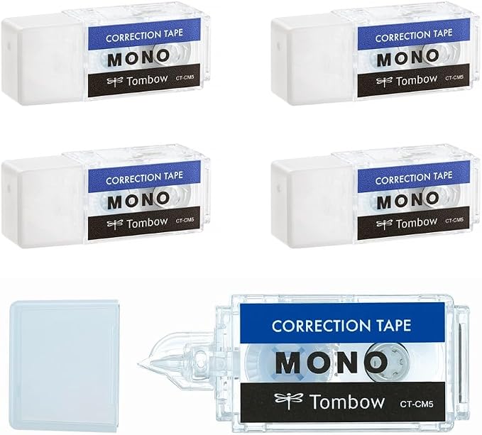 Tombow CT-CM5-5P Pencil Correction Tape, 0.2 inches (5 mm), MONO Mono Pocket (Erasable Design Correction Tape), Single Use Type, Mono Color, 5 Pieces, 16.4 ft (4 m)