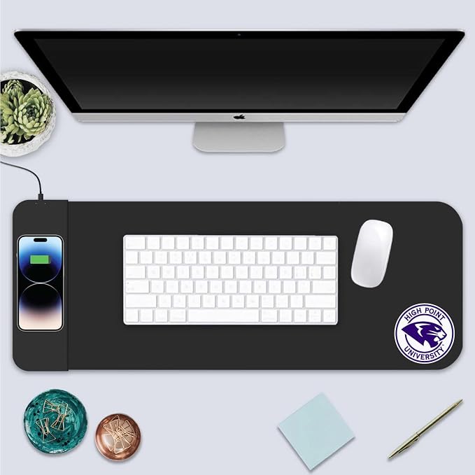 High Point University Classic Wireless Charging Cloth Desk Mat, Durable Office Supplies, Non-Slip Base, Quick Charging Wireless Desk Pad, Black