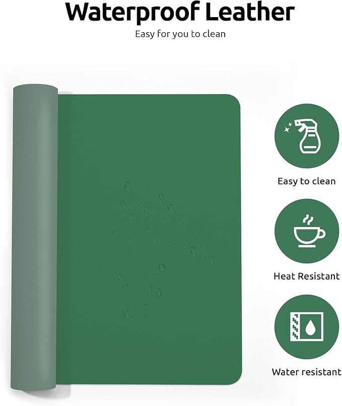 YSAGi Leather Desk Pad Protector, Office Desk Mat, Large Mouse Pad, Non-Slip PU Leather Desk Blotter, Laptop Desk Pad, Waterproof Desk Writing Pad for Office and Home (Jade Green, 23.6" x 13.8")