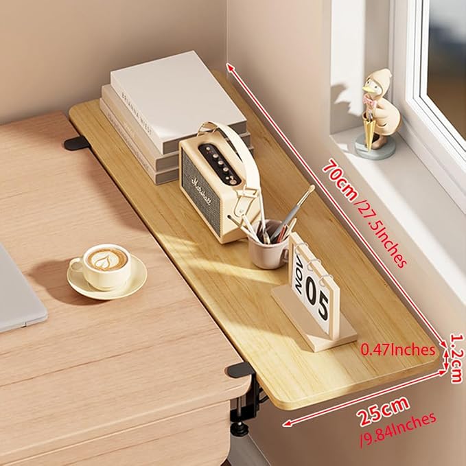 Desk Extender Tray, Punch-Free Clamp on 90° Foldable Keyboard Drawer Tray, Table Mount Armrest Shelf, Computer Elbow Arm Support (Wood Color, 27.6"*9.8"*0.5"/70cm*25cm*1.2cm)
