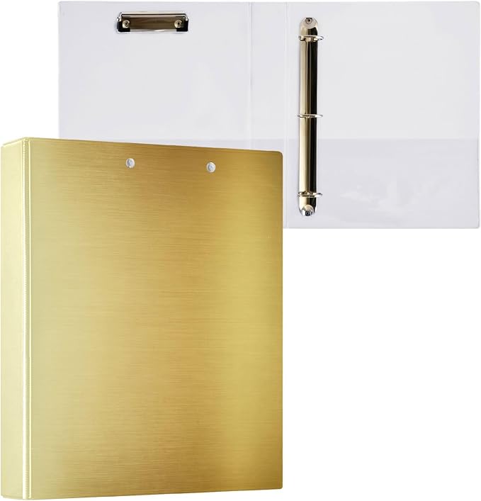 3 Rings Binders 1.5 in Binder with Pocket Cover 1/2 Pack for Letter Size (11" X 8.5") 200 Sheets 2pack Gold Gradient