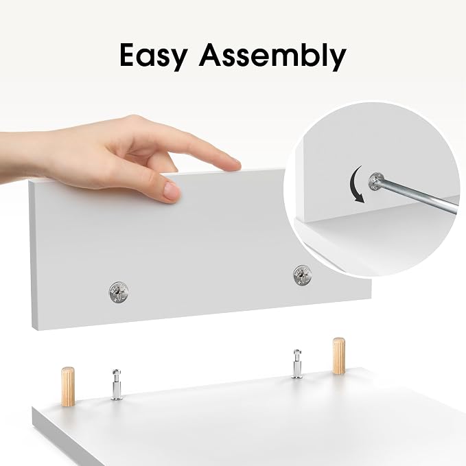 FITUEYES Dual Monitor Stand Riser, Adjustable Length and Angle, White | Wooden 3-Shelf Design, Supports up to 55lbs, Flexible for Standard Corner Space, Holds Monitor, Laptop, Phone, Printer