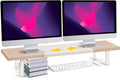 Across-Star Dual-Monitor-Stand-Riser-For-Desk Adjustable Length 32-40 Inch，Large Desktop Computer Monitor Riser For 2 Screens，Desk Shelf Organizer Riser Stand For Computer/Laptop/PC/Printer/TV Black