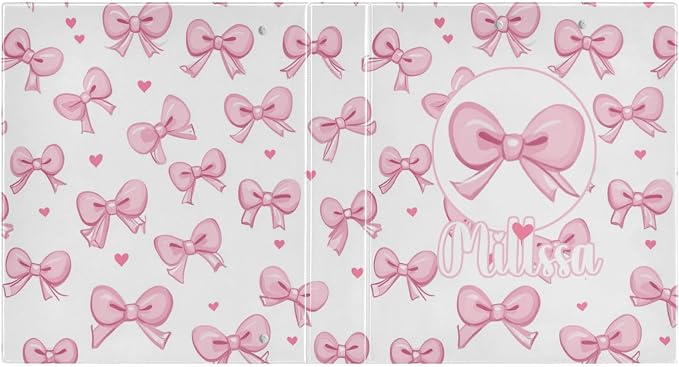 Pink Bows 2 3 Ring Binder with Clipboard Round Ring Binders Personalized Binder 3 Interior Clear Pockets for Office Supplies 2 Pack