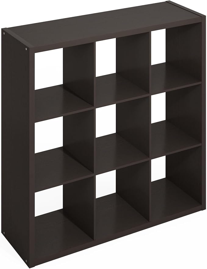 Furinno Simple 9-Cube Storage Organizer, Extra Thick Frame, Black Oak | Open Back, Display Shelf, Shelving Unit, Storage Shelves, for Organization, Living Room, Home Office