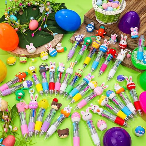 30Pcs Easter Animals Mini Multicolor Pens in One 4-in-1 Cute Pens Bulk with 30 Eggshells, Fun Gifts Assorted Ink Kawaii Ballpoint Pen for Birthdays and Parties