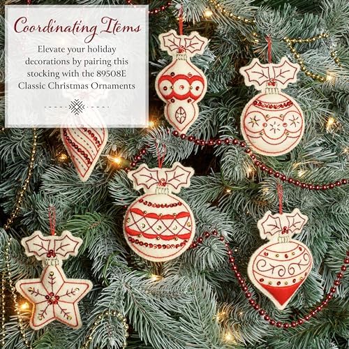 Bucilla Felt Applique 18" Stocking Making Kit, Timeless Elegance, Perfect for Holiday DIY Arts and Crafts, 89680E
