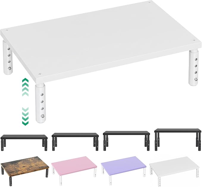 Adjustable Monitor Stand Riser for Desk, Wood Computer & Laptop Stand, Desk Organizers and Accessories, Office Desk Accessories & Workspace Organizer for Home Office Supplies, White