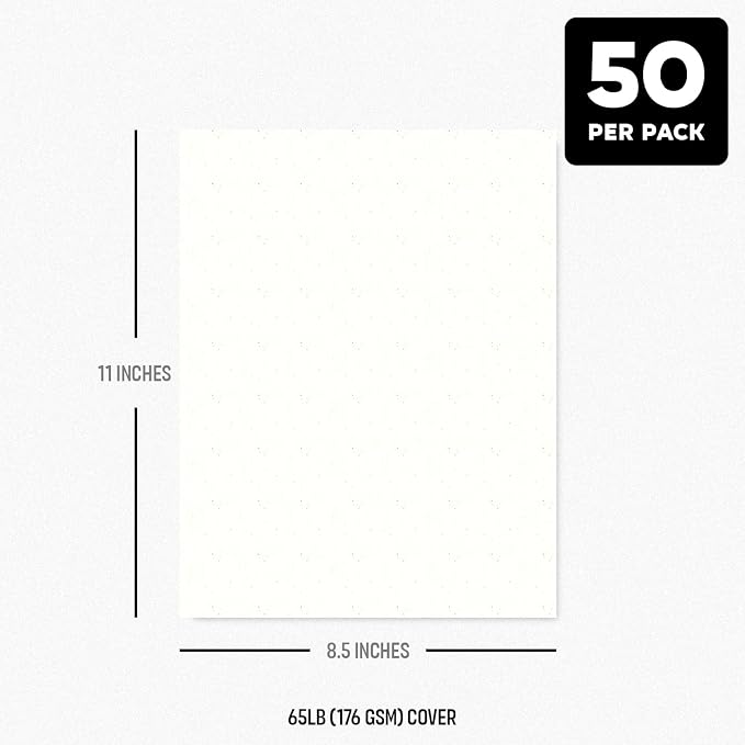 Speckled White Cardstock Paper – 8 1/2 x 11" Medium weight 65 LB (175 gsm) Cover Card Stock - for Cards, Invitations, Brochure, Award, and Stationery Printing - 100 Sheets Per Pack