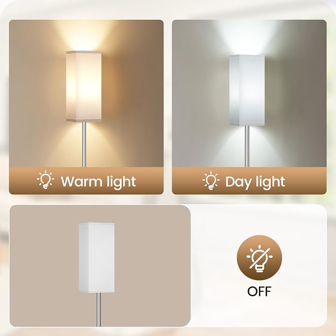 2Pack Floor Lamp, Pole with Foot Switch, Modern Standing Lamp Lamp, Minimalist Freestanding Lamp (Bulb Not Included), for Living Room, Bedroom Office ETL Listed, Silver and White,SCW07LDP205