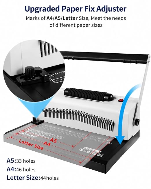 Spiral Coil Binding Machine with 46 Fully Disengaging Pins - 4:1 Pitch - Electric Coil Inserter - Adjustable Side Margin, Comes with Free 1 Box Coil Spines & Plier, 20 Sheet Punch Capacity