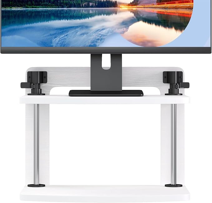 Computer Monitor Stand Riser for Reduced Neck Strain, Adjustable Height Desk Shelf Organizer Monitor Riser Stand for PC Monitor - Not for Laptop - Withe - Wood Grain, MR01-M