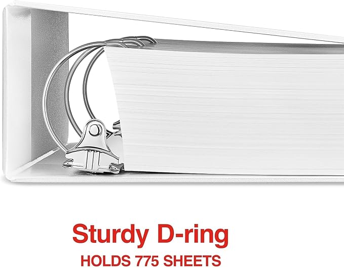 Staples Standard 4-Inch D-Ring View Binder, White, 775 Sheets | Large-capacity binder for office and school document storage.