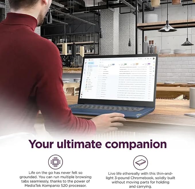 Lenovo IdeaPad Slim 3 Chromebook 2025, MediaTek Kompanio 520, 14″ FHD Display (1920 x 1080), Chrome OS, 4GB LPDDR4X, 320GB Storage (64GB eMMC+256 GB MSD), Wi-Fi 6, for Business Student, w/Accessories