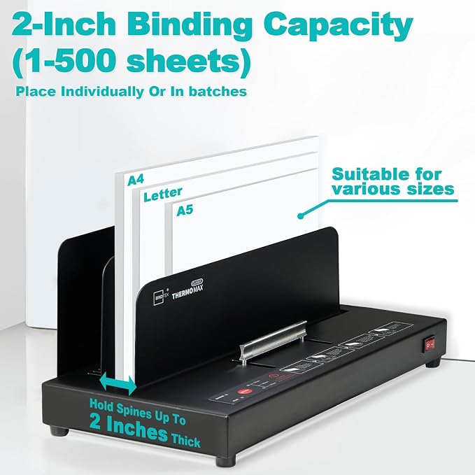 Binditek Thermal Binding Machine, 500 Sheet Capacity, No Assembly Required | Universal Thermal Binding Machine, Medium Duty,110V Heating, for A4/A5/Letter Documents, with 30 Pcs Thermal Binding Covers